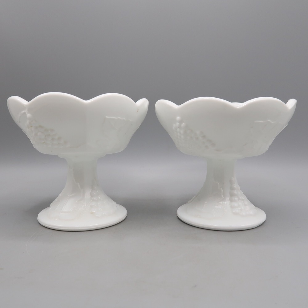 Vintage Milk Glass Candlestick Holders Grapes & Leaves 4.5" Set of 2 Collectible